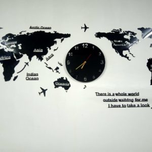 World Map DIY 3D Acrylic Wall Art With Clock-